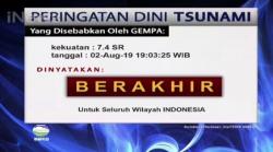 BMKG: Peringatan Dini Tsunami Gempa Banten M 7,4 Berakhir