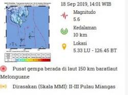 Gempa Hari Ini Guncang Melonguane Sulut, Berkekuatan Magnitudo 5,6