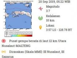 Gempa Hari Ini Berkekuatan Magnitudo 3,7 Guncang Nusalaut Maluku Tengah