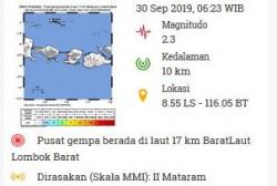 Gempa Hari Ini Magnitudo 2,3 Guncang Lombok Barat NTB<