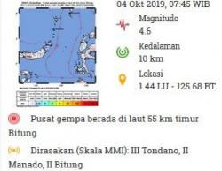 Gempa Hari Ini Magnitudo 4,6 Guncang Bitung, Getaran Terasa hingga Tondano dan Manado