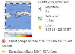 Gempa Hari Ini Magnitudo 3,7 Guncang Ambon