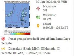 Gempa Hari Ini Magnitudo 5,8 Guncang Ternate, Terasa hingga Manado