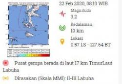 Gempa Hari Ini Magnitudo 3,2 Guncang Labuha Halmahera Selatan<