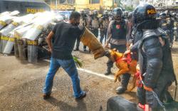 Pengunjuk Rasa di Palembang Digigit Anjing Polisi<