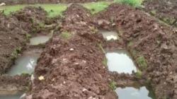 Puluhan Liang Lahad untuk Jenazah Terpapar Covid-19 di TPU Bambu Apus Dipenuhi Air Hujan