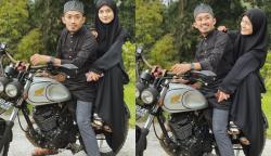 Gaya Ustaz Syam Naik Motor Bareng Istri, Netizen: Hati-Hati Kak, Gamisnya Nyangkut Rantai 