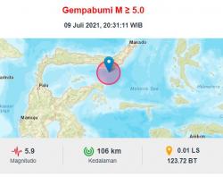 Gempa Terkini M 5,9 Guncang Bolsel Sulut, BMKG: Tidak Berpotensi Tsunami<