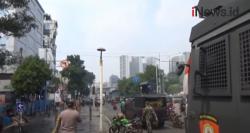 Video Penyemprotan dengan Water Canon Dilakukan Petugas untuk Pelanggar PPKM Darurat