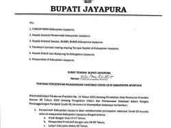 Bupati Jayapura Terbitkan Surat Edaran Percepatan Pelaksanaan Vaksinasi Covid-19
