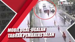 Video Mobil Ugal-ugalan Tabrak Pembatas Jalan di Tasikmalaya Terekam CCTV<