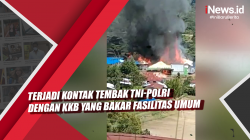 Video Terjadi Kontak Tembak TNI-Polri dengan KKB yang Bakar Fasilitas Umum