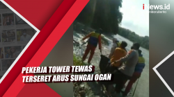Video Pekerja Tower Tewas Terseret Arus Sungai Ogan
