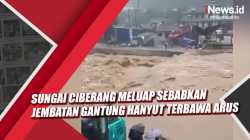Video Sungai Ciberang Meluap Sebabkan Jembatan Gantung Hanyut Terbawa Arus
