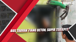 Video Bus Tabrak Tiang Beton, Sopir Terjepit