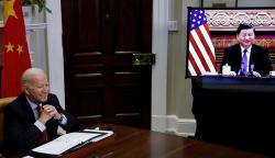 Momen Pertemuan Perdana Presiden AS Joe Biden - Presiden China Xi Jinping