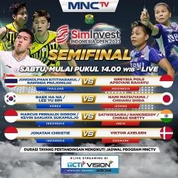Saksikan 3 Wakil Merah Putih Tanding Semifinal SimInvest Indonesia Open 2021 di MNCTV Pukul 14.00 WIB
