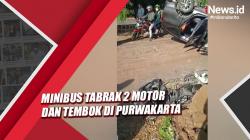 Minibus Tabrak 2 Motor dan Tembok di Purwakarta<