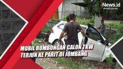 Sopir Ngantuk, Mobil Rombongan Calon TKW Terjun ke Parit di Jombang