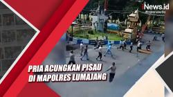 Heboh, Pria Diduga Depresi Acungkan Pisau di Mapolres Lumajang