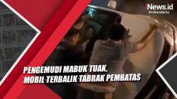 Pengemudi Mabuk Tuak, Mobil Terbalik Tabrak Pembatas Jalan di Medan