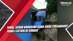Video Viral, Sedan Nungging Gara-Gara Tersangkut Kabel Listrik di Jember