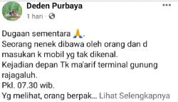 Majalengka Geger, Beredar Kabar di Medsos Seorang Nenek Diculik OTK<