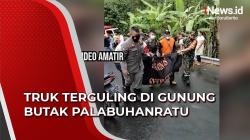 Truk Muatan Kayu Terguling di Gunung Butak Palabuhanratu, Sopir Tewas