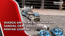 Video Warga Antre Menggunakan Sandal Demi Dapatkan Minyak Goreng