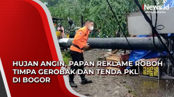 Video Hujan Angin, Papan Reklame Roboh Timpa Gerobak dan Tenda PKL di Bogor