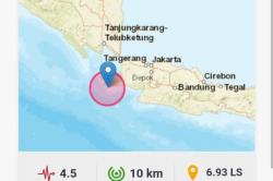  Gempa Terkini Mangnitudo 4.5 Guncang Sumur, Terasa hingga Lebak dan Anyer
