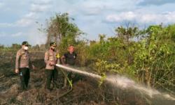 Kebakaran Lahan Gambut, Kapolres Kayong Utara Turun Tangan Padamkan Api