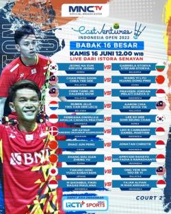 Saksikan! 10 Laga Babak 16 Besar East Ventures Indonesia Open 2022, Live di MNCTV