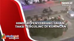 Hindari Penyebrang Jalan, Taksi Terguling di Kuningan