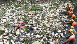 15 Truk Angkut Sampah yang Menumpuk di Kali Cikarang