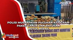 Polisi Musnahkan Puluhan Kilogram Paket Ganja dan Ratusan Botol Miras