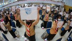 Ribuan Mahasiswa Baru Unnes Cetak Rekor Menyulam Perisai Pancasila