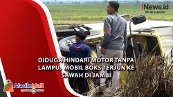 Diduga Hindari Motor Tanpa Lampu,  Mobil Boks Terjun ke Sawah di Jambi