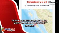 Gempa Magnitudo 5,0 Guncang Mentawai, Tidak Berpotensi Tsunami