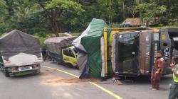 Tak Kuat Menanjak, Truk Pengangkut Triplek Terguling di Semarang