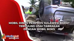 Mobil Dinas Pemprov Sulawesi Barat Terguling Usai Tabrakan dengan Mobil Boks
