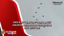 Aksi 8 Jet Tempur F-16 di Langit Jakarta Meriahkan Peringatan HUT ke-77 TNI