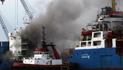 Kapal Kargo Terbakar di Pelabuhan Tanjung Perak
