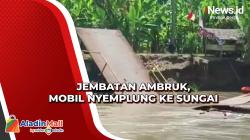 Jembatan Ambruk di Ogan Ilir, Mobil Pengangkut Sawit Nyemplung ke Sungai<