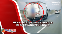 Heboh, Bocah Nekat Gelantungan di Belakang Truk Boks di Ruas Tol Wiyoto Wiyono