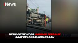 VIRAL! Detik-Detik Mobil Damkar Terbalik Saat ke Lokasi Kebakaran di Asahan