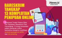 Infografis Bareskrim Tangkap 13 Komplotan Penipuan Online Modus Kirim Link