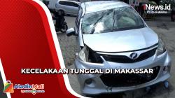 Diduga Sopir Ngantuk, Minibus Terbalik di Makassar