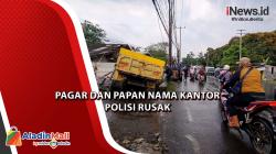 Truk di Bogor Tabrak Pagar Kantor Polisi dan Masuk Parit, Diduga Rem Blong