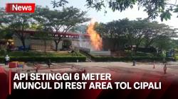 Semburan Api Muncul di Galian Air Rest Area Tol Cipali<